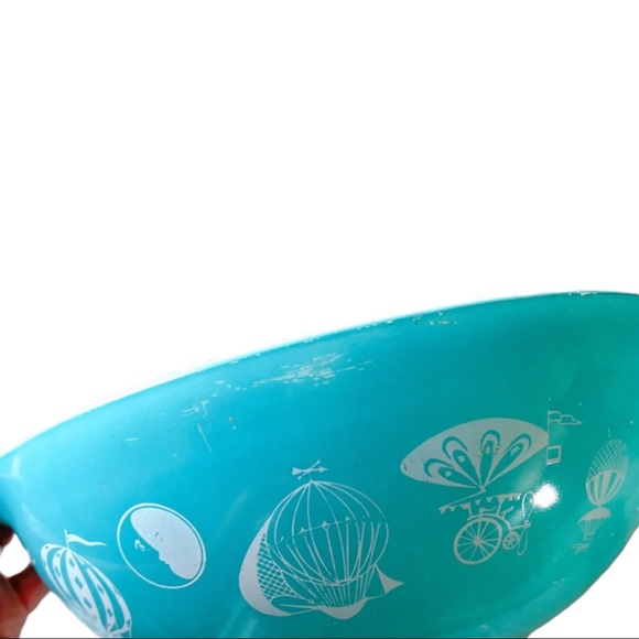 Vintage Pyrex Cinderella Hot Air Balloon Moon Bowl Ovenware Turquoise #444 4 qt - Picture 3 of 9